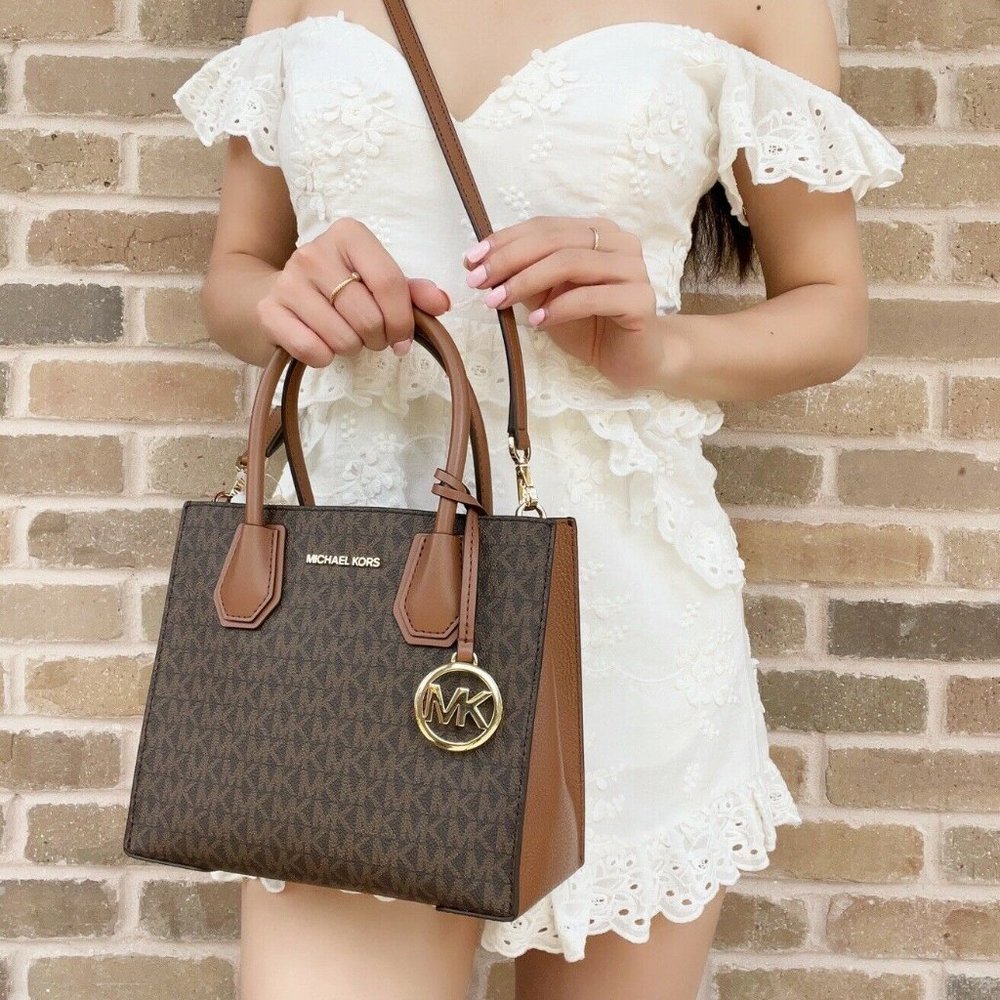 Michael Kors Medium MK Brown Signature Satchel - Picture 4 of 5